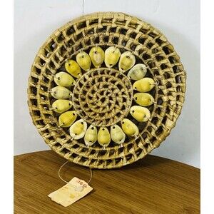 Vintage Sweetgrass Cowrie Shell Woven Trinket Basket Box 6”x1.5” NWT